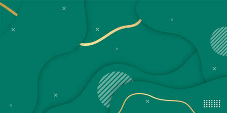 Modern abstract background with green and gold lines. Vector abstract graphic design banner pattern background template.のイラスト素材