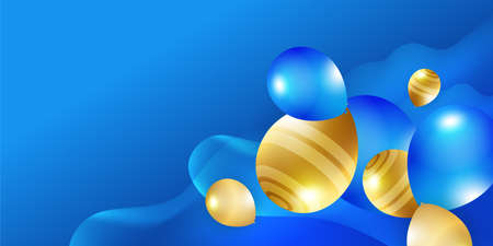 Modern blue abstract background with blue and gold balloons. Vector abstract graphic design banner pattern background template.のイラスト素材