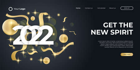 Happy new year 2022 banner or landing page with black and gold abstract background. Vector abstract graphic design banner pattern background template.のイラスト素材