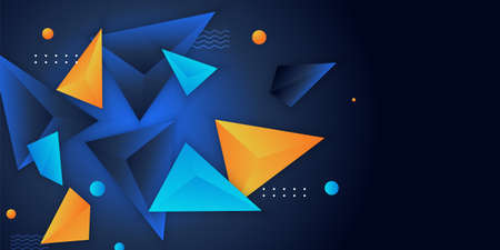 Modern blue abstract background with 3D orange and blue triangles. Vector abstract graphic design banner pattern background template.のイラスト素材
