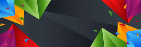 Colorful red yellow orange blue and black 3d triangle banner background. Vector abstract graphic design banner pattern background template.のイラスト素材