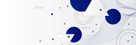 Blue geometric circle dot line triangle Memphis style banner background. Vector abstract graphic design banner pattern background template.のイラスト素材