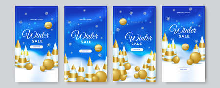 Set of editable story banner templates. Christmas winter sale template design with ball, snow, snowflake, balloon, gift. For social media post, story, poster, greeting card, and web internet adsのイラスト素材