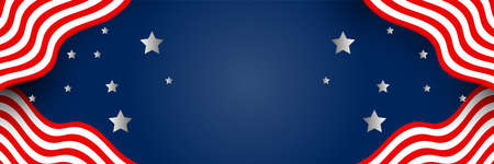 American blue red nation banner with national flag and space for text. Independence and freedom vector concept. USA country day celebration. Traditional patriotic background with waving American flagのイラスト素材