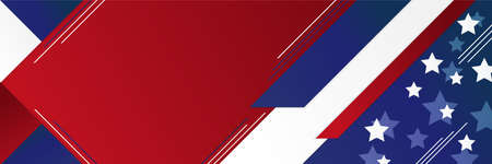 American blue and red banner background template. American nation banner with national flag Independence and freedom vector. USA country day celebration. Patriotic background with waving American flagのイラスト素材