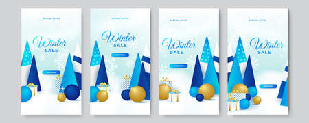 Set of editable story banner templates. Christmas winter sale template design with ball, snow, snowflake, balloon, gift. For social media post, story, poster, greeting card, and web internet adsのイラスト素材