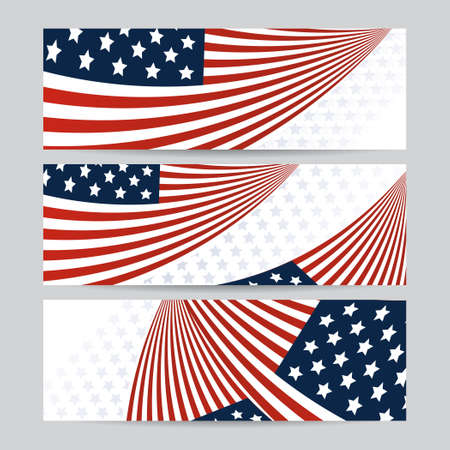 Set of American banner background template. American nation banner with national flag Independence and freedom vector. USA country day celebration. Patriotic background with waving American flagのイラスト素材
