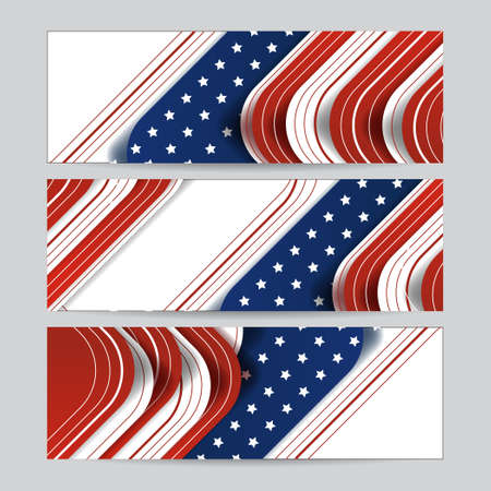 Set of American banner background template. American nation banner with national flag Independence and freedom vector. USA country day celebration. Patriotic background with waving American flagのイラスト素材