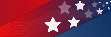 American blue red nation banner with national flag and space for text. Independence and freedom vector concept. USA country day celebration. Traditional patriotic background with waving American flagのイラスト素材