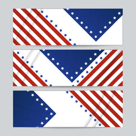 Set of American banner background template. American nation banner with national flag Independence and freedom vector. USA country day celebration. Patriotic background with waving American flagのイラスト素材