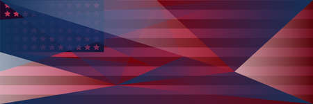 American blue and red banner background template. American nation banner with national flag Independence and freedom vector. USA country day celebration. Patriotic background with waving American flagのイラスト素材