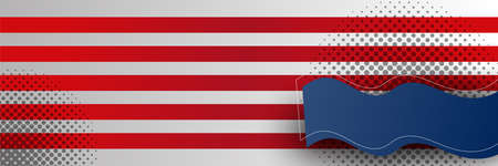 American blue red nation banner with national flag and space for text. Independence and freedom vector concept. USA country day celebration. Traditional patriotic background with waving American flagのイラスト素材