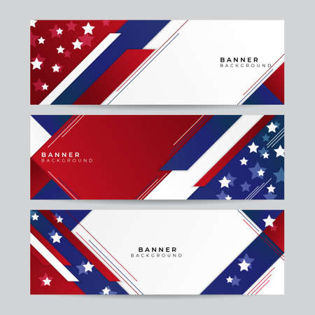 Set of American banner background template. American nation banner with national flag Independence and freedom vector. USA country day celebration. Patriotic background with waving American flagのイラスト素材