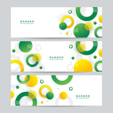 Set of minimal abstract banner background with dynamic green and yellow geometric circles. Vector abstract graphic design banner pattern background template.のイラスト素材