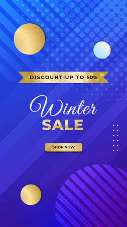 Winter Christmas new year sale banner or poster with discount text. Banner background template for social networks stories. Special offers season sales. Vector illustrationのイラスト素材