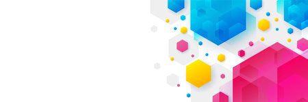 Colorful red blue yellow hexagon banner background. Vector abstract graphic design banner pattern background template.のイラスト素材