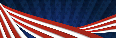 American blue and red banner background template. American nation banner with national flag Independence and freedom vector. USA country day celebration. Patriotic background with waving American flagのイラスト素材