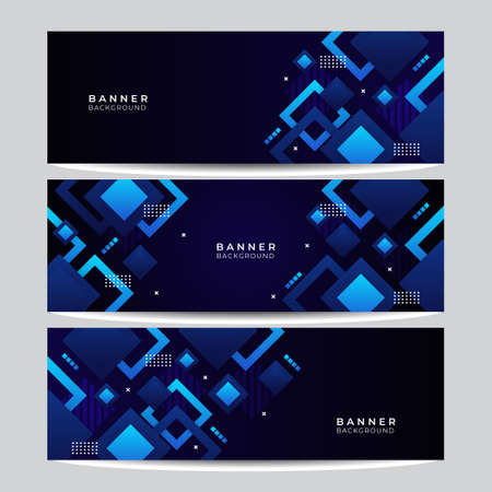 Set of minimal abstract banner background with dynamic dark navy blue geometric square element shapes. Vector abstract graphic design banner pattern background template.のイラスト素材