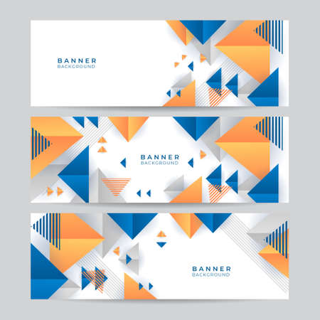 Set of minimal abstract banner background with dynamic blue and orange geometric element shapes. Vector abstract graphic design banner pattern background template.のイラスト素材