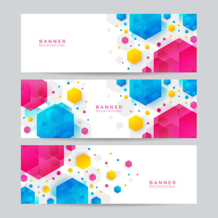 Set of minimal abstract banner background with dynamic blue red yellow geometric element shapes. Vector abstract graphic design banner pattern background template.のイラスト素材