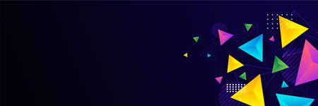 Colorful yellow blue pink green triangle banner background. Vector abstract graphic design banner pattern background template.のイラスト素材