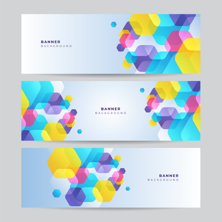 Colorful geometric bauhaus hexagon banner background. Vector abstract graphic design banner pattern background template.のイラスト素材