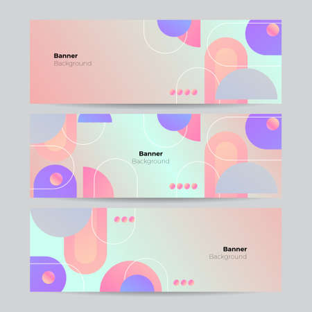 Set of pink blue orange purple bauhaus geometric banner background. Vector abstract graphic design banner pattern background template.のイラスト素材