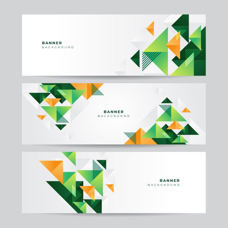 Green and orange triangle geometric abstract banner background. Vector abstract graphic design banner pattern background template.のイラスト素材