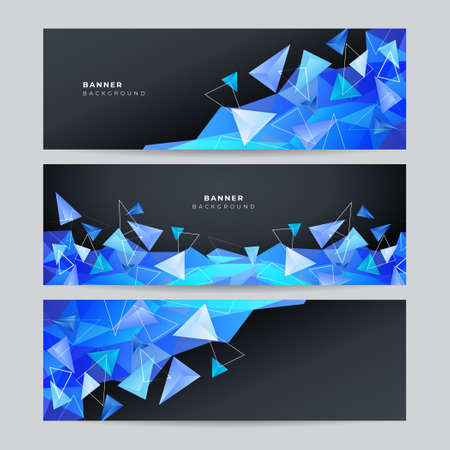 Modern blued digital technology network triangles abstract banner background. Vector abstract graphic design banner pattern background template.のイラスト素材