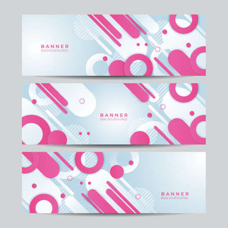 Set of minimal abstract banner background with dynamic white pink geometric element shapes. Vector abstract graphic design banner pattern background template.のイラスト素材