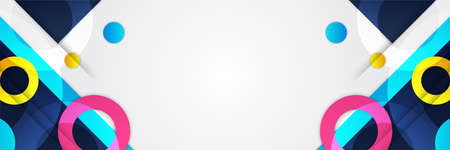 Minimal colorful abstract gradient banner background with geometric squares circles element shapes. Vector abstract graphic design banner pattern background template.のイラスト素材