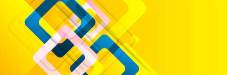 Blue background with orange and yellow color composition in abstract. Abstract backgrounds with a combination of lines and square dots can be used for your ad banners, Sale banner template, and more.のイラスト素材