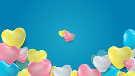 Blue gold pink Valentine christmas new year 3d design background with love heart shaped balloon. Vector illustration, greeting banner, card, wallpaper, flyer, poster, brochure, wedding invitationのイラスト素材