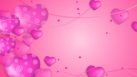 Red, pink and white Valentine christmas new year 3d design background with love heart shaped balloon. Vector illustration, greeting banner, card, wallpaper, flyer, poster, brochure, wedding invitationのイラスト素材