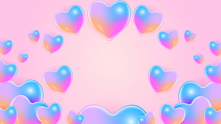 Red pink and blue Valentine christmas new year 3d design background with love heart shaped balloon. Vector illustration, greeting banner, card, wallpaper, flyer, poster, brochure, weddingのイラスト素材