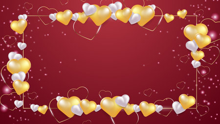 Red, pink and white Valentine christmas new year 3d design background with love heart shaped balloon. Vector illustration, greeting banner, card, wallpaper, flyer, poster, brochure, wedding invitationのイラスト素材