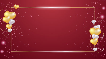 Red, pink and white Valentine christmas new year 3d design background with love heart shaped balloon. Vector illustration, greeting banner, card, wallpaper, flyer, poster, brochure, wedding invitationのイラスト素材