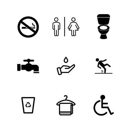 Disabled people icons set. Toilet, washbasin, toilet sign. Vector illustrationのイラスト素材