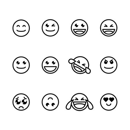 emoticon icons set over white background, line style, vector illustrationのイラスト素材