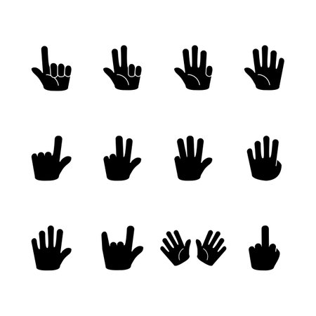 set of hand gestures, black icon and white background, vector illustrationのイラスト素材