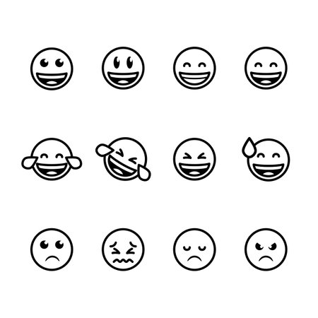 emoticon icon set over white background, line style, vector illustrationのイラスト素材