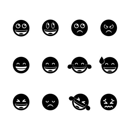 emoticon icon set over white background, silhouette style, vector illustrationのイラスト素材
