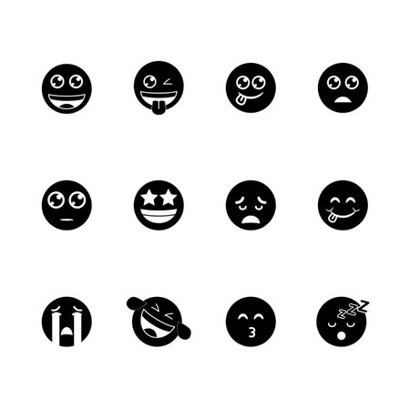emoticon icon set over white background, silhouette style, vector illustrationのイラスト素材