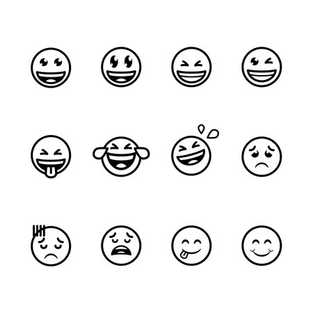 emoticon icon set over white background, line style, vector illustrationのイラスト素材