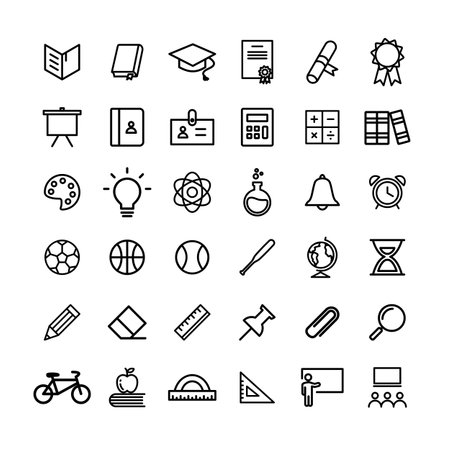 school and education icon set over white background, line style, vector illustrationのイラスト素材