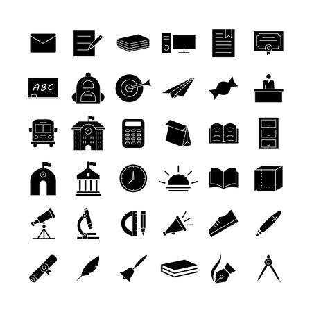 school and education icon set over white background, silhouette style, vector illustrationのイラスト素材