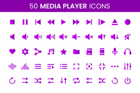 Set of purple media player icons on white background. Vector illustration.のイラスト素材
