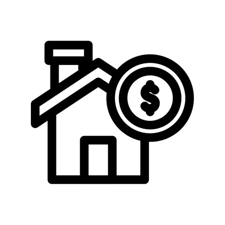house with money icon vector. A thin line sign. Isolated contour symbol illustrationのイラスト素材