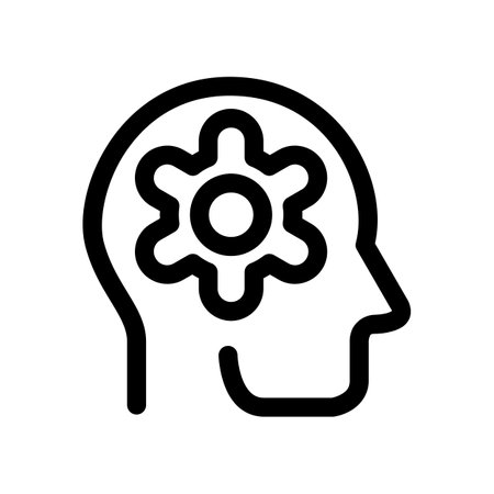 brain gear icon vector. A thin line sign. Isolated contour symbol illustrationのイラスト素材