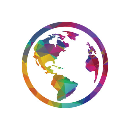 Globe icon. Multicolored polygonal design. Vector illustration.のイラスト素材